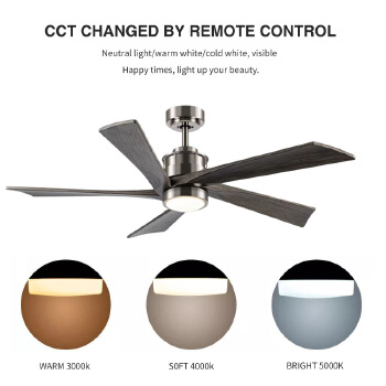 Low Profile Outdoor 52 Inch Remote Control 5 Solid Wood Blades Decorative Led Ceiling Fan With Light