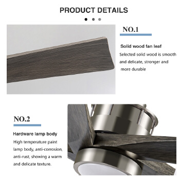 Low Profile Outdoor 52 Inch Remote Control 5 Solid Wood Blades Decorative Led Ceiling Fan With Light